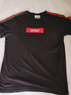 Savage Graphic Black Men's Tee with Red Accent